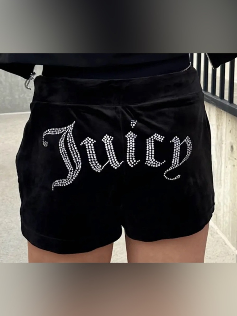 Juicy Couture Big Bling OG Rhinestone 'Juicy' Velour Women's Shorts Black Large